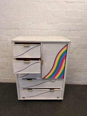 White Chest of Drawers with Rainbow Painting