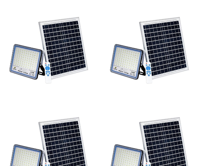 Gently Used IP66 LED Solar Flood Light with Remote 200W - 4 pack -