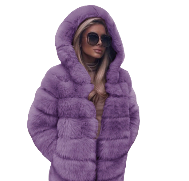 Gently Used Womens Thick Fluffy Shaggy Hooded Faux Fur Jacket - Purple - S Women