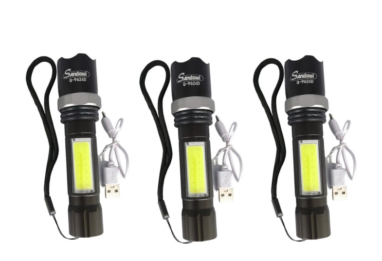 Nearly New Andowl Rechargeable Super Bright Alloy Torch - Q9626D - Pack of 3 -