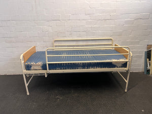 Adjustable Hospital Single Bed with Blue Mattress and Cot Sides  (Faded Mattress)