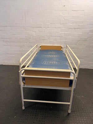 Adjustable Hospital Single Bed with Blue Mattress and Cot Sides  (Faded Mattress)