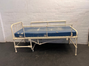 Adjustable Hospital Single Bed with Blue Mattress and Cot Sides (Faded/Torn Mattress)