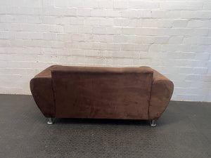 Brown Fabric Two Seater Couch (Broken Armrest/Wear)