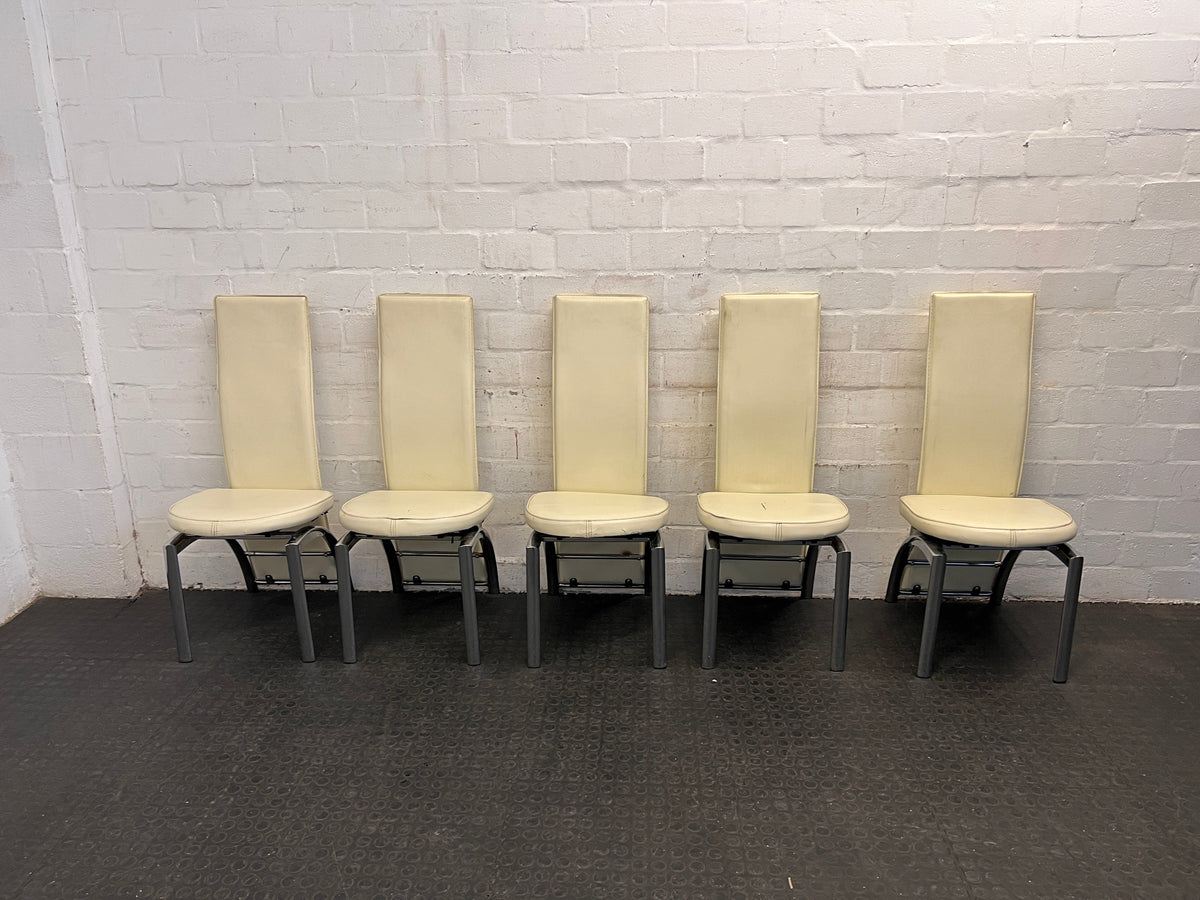 Cream Pleather Dining Chair with Round Seat (Small Tear in Seat) - PRICE DROP