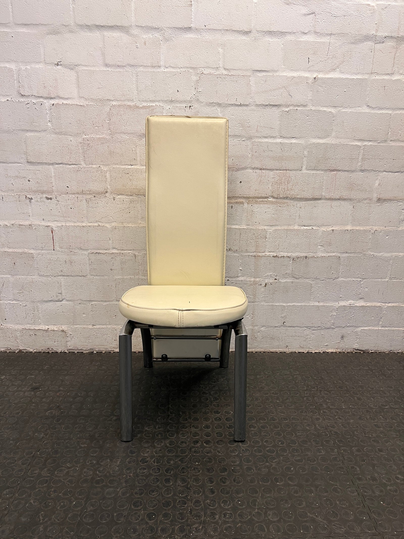 Cream Pleather Dining Chair with Round Seat (Small Tear in Seat) - PRICE DROP - 2ndhandwarehouse.com