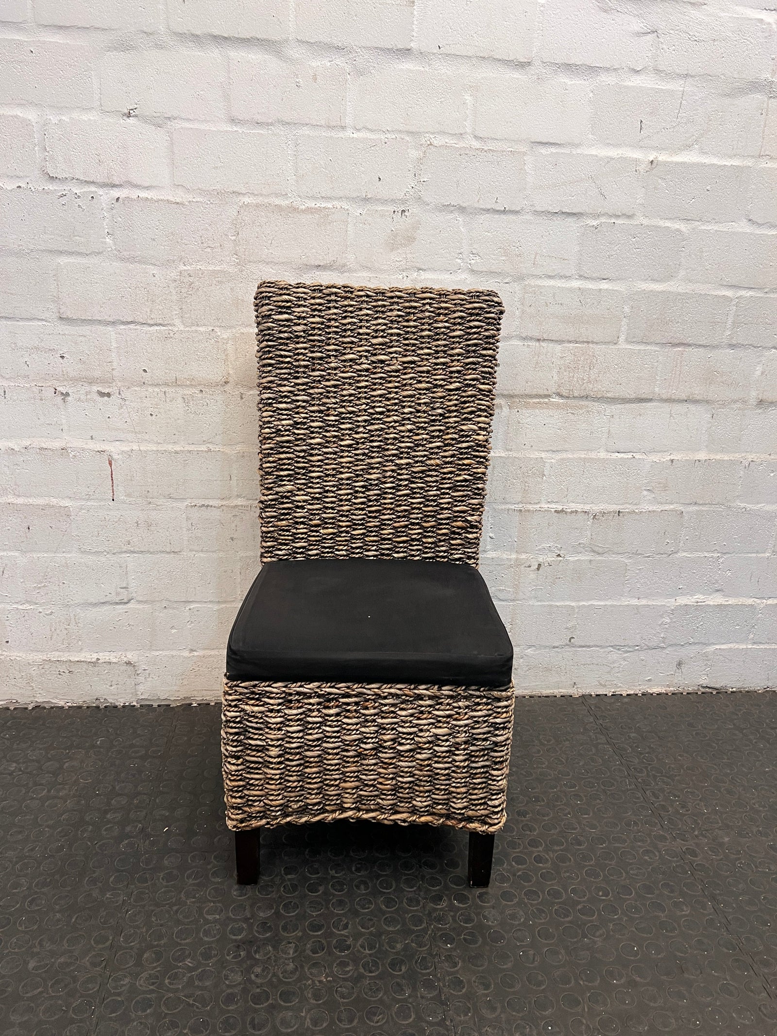 Wicker Dining Chair with Black Cushioned Seat - PRICE DROP - 2ndhandwarehouse.com