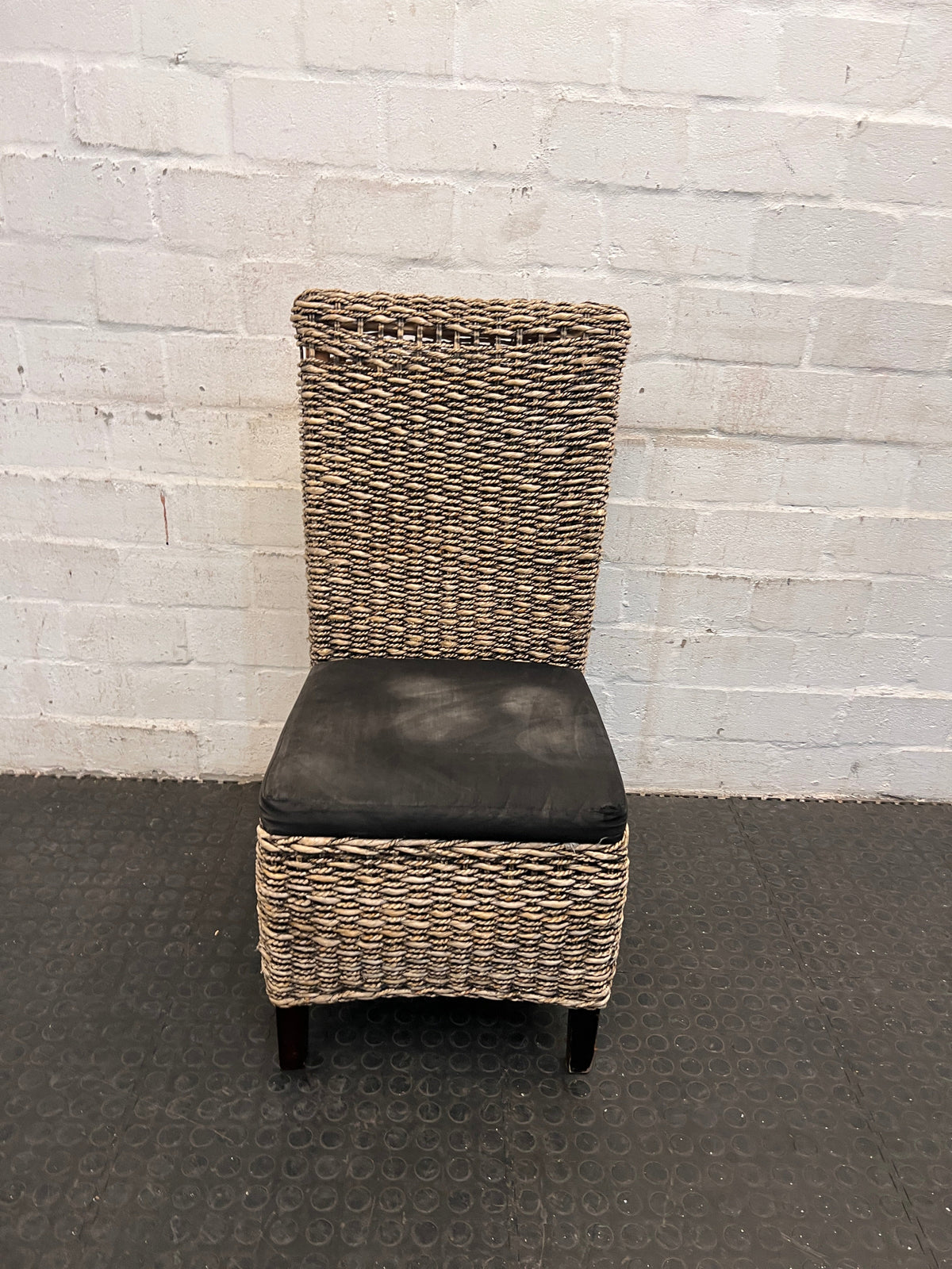 Wicker Dining Chair with Black Cushioned Seat (Slight Discolouration on Seat) - PRICE DROP