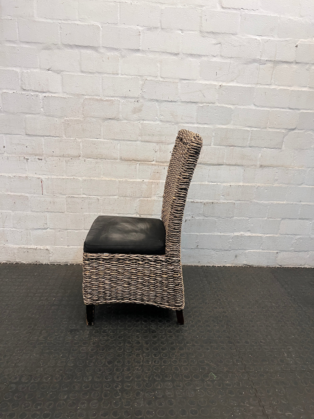 Wicker Dining Chair with Black Cushioned Seat (Slight Discolouration on Seat) - PRICE DROP