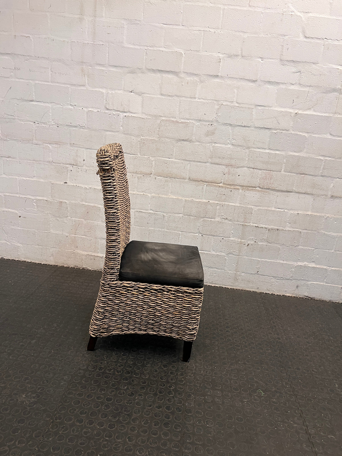 Wicker Dining Chair with Black Cushioned Seat (Slight Discolouration on Seat) - PRICE DROP