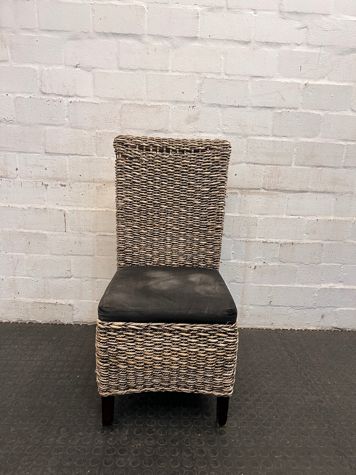 Wicker Dining Chair with Black Cushioned Seat (Slight Discolouration on Seat) - PRICE DROP