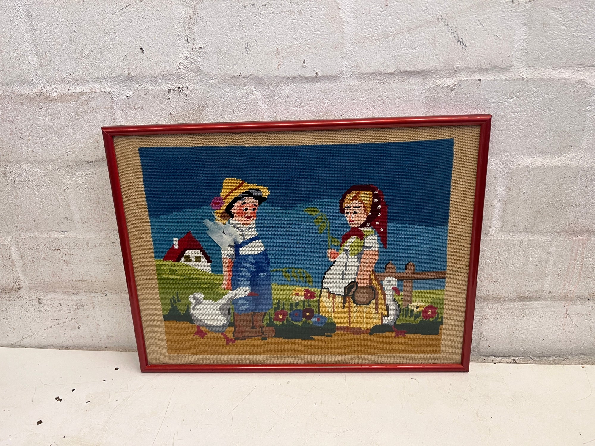 Farm Girl and Boy Crocheted Wall  Art