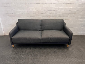 Grey Three Seater Sleeper Couch with  Wooden Legs