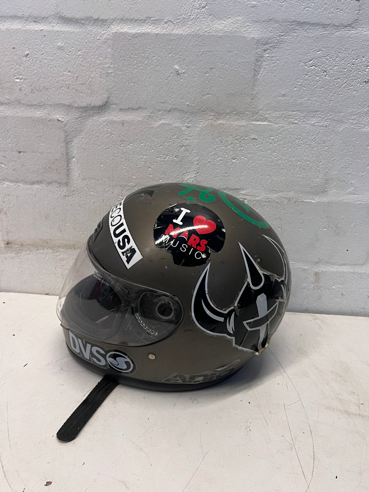 Sticker Bombed Motorcycle Helmet