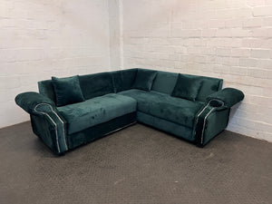 Green Suede Studded L-Shaped Couch