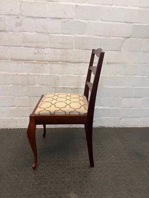 Queen Anne Wooden Dining Chair with Tan Printed Cushioning