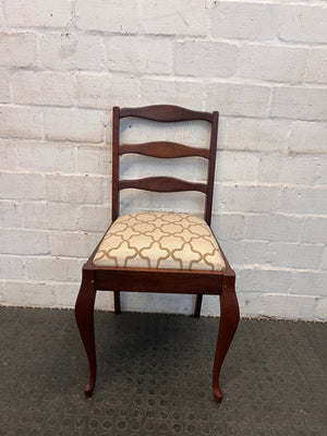 Queen Anne Wooden Dining Chair with Tan Printed Cushioning