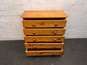 Solid Wooden Five Drawer Chest Of Drawers