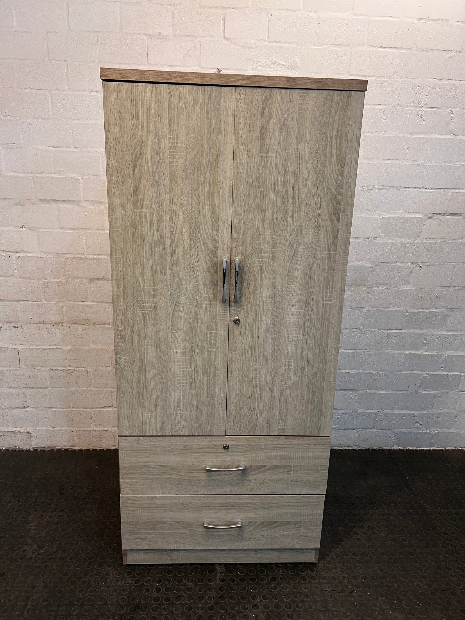 Tan Print Two Drawer Wardrobe with Hanging Space - REDUCED