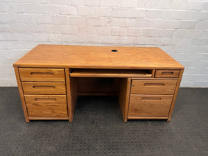 Oak Desk Seven Drawers Plus Keyboard Tray