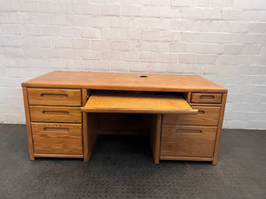 Oak Desk Seven Drawers Plus Keyboard Tray