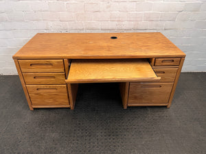 Oak Desk Seven Drawers Plus Keyboard Tray