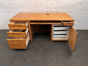 Oak Desk Seven Drawers Plus Keyboard Tray