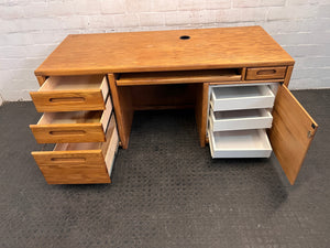 Oak Desk Seven Drawers Plus Keyboard Tray