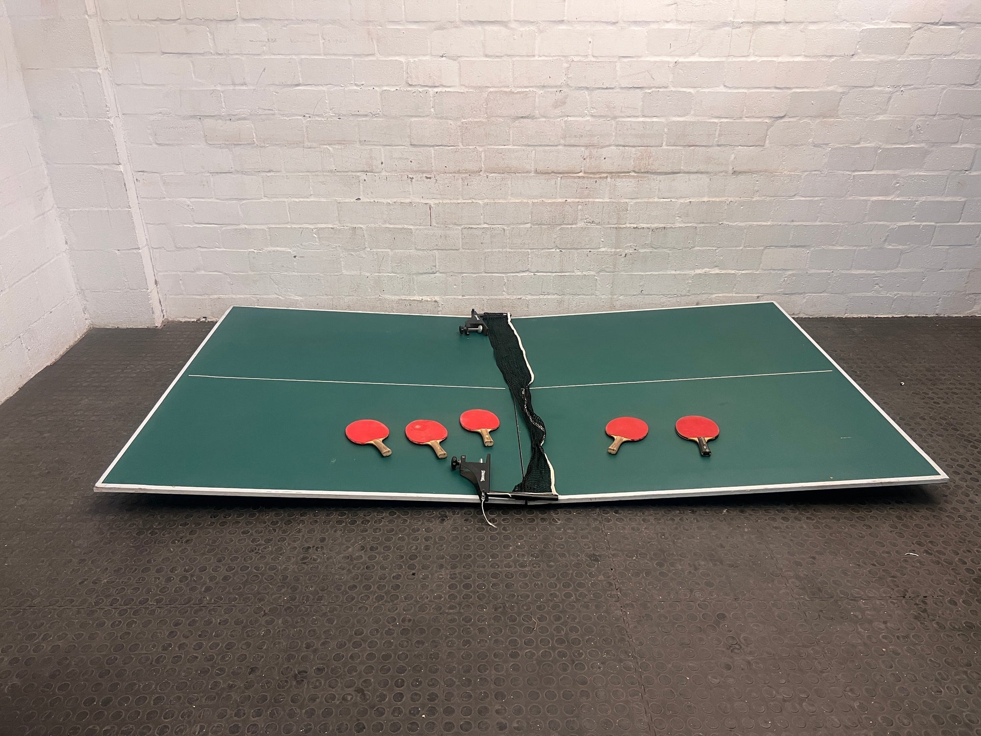 Green Table Tennis Table with Centre Net and Bats (Some Minor Water Damage)