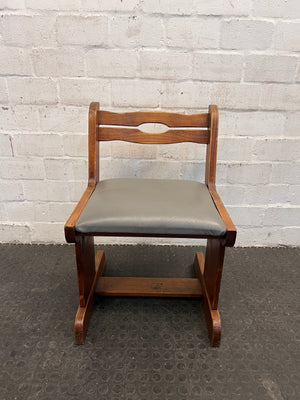 Vintage Hardwood Dining Chair with Grey Leather Cushioned Seat - PRICE DROP