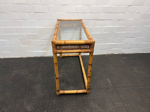 Glass Top Cane Side Table