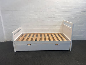 Single Bed Frame with Under Bed Frame on Wheels