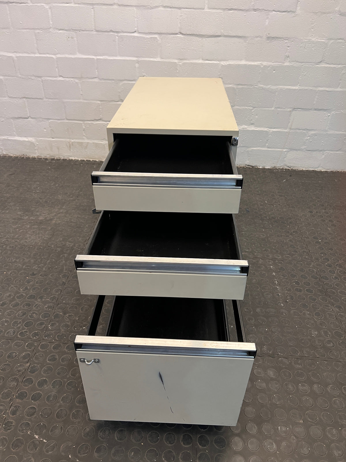 Cream Metal Three Drawer Filing Credenza - PRICE DROP