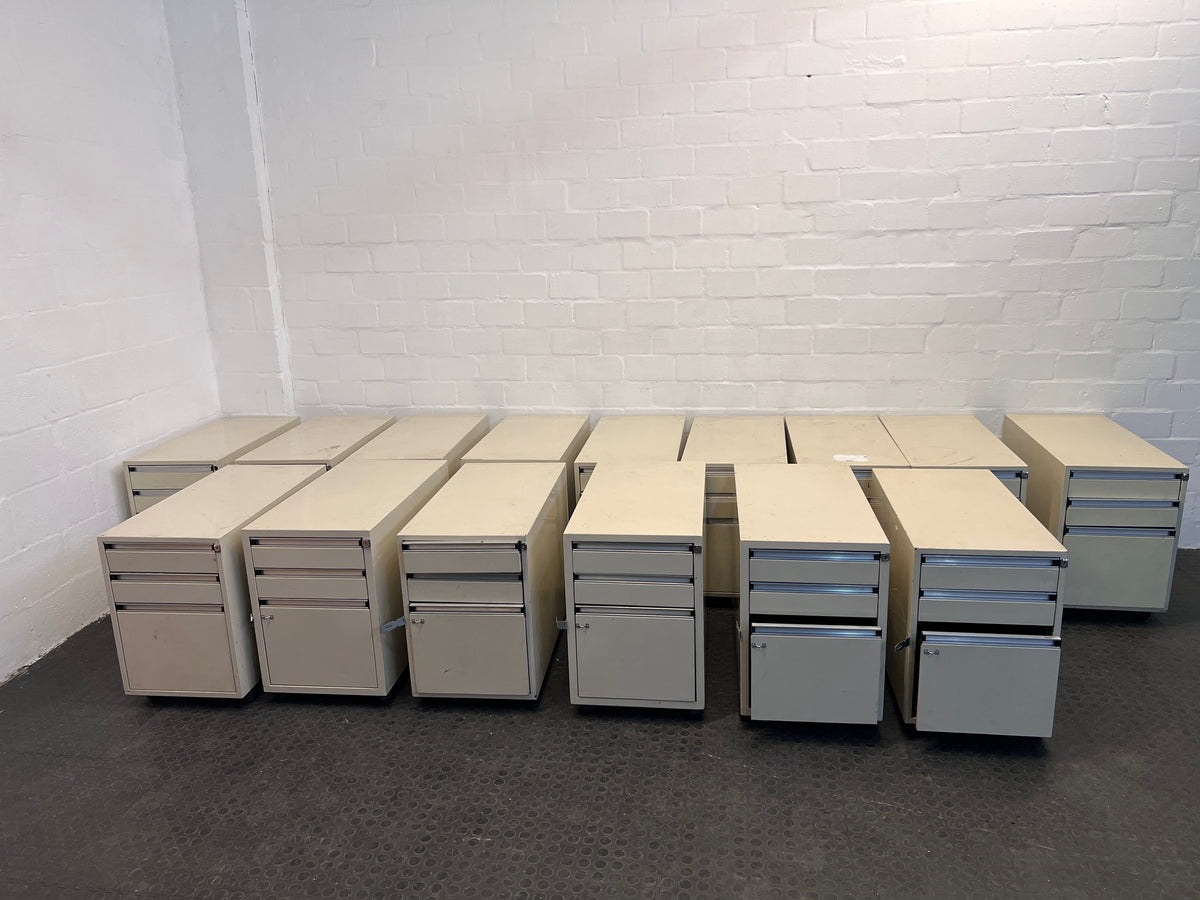 Cream Metal Three Drawer Filing Credenza - PRICE DROP