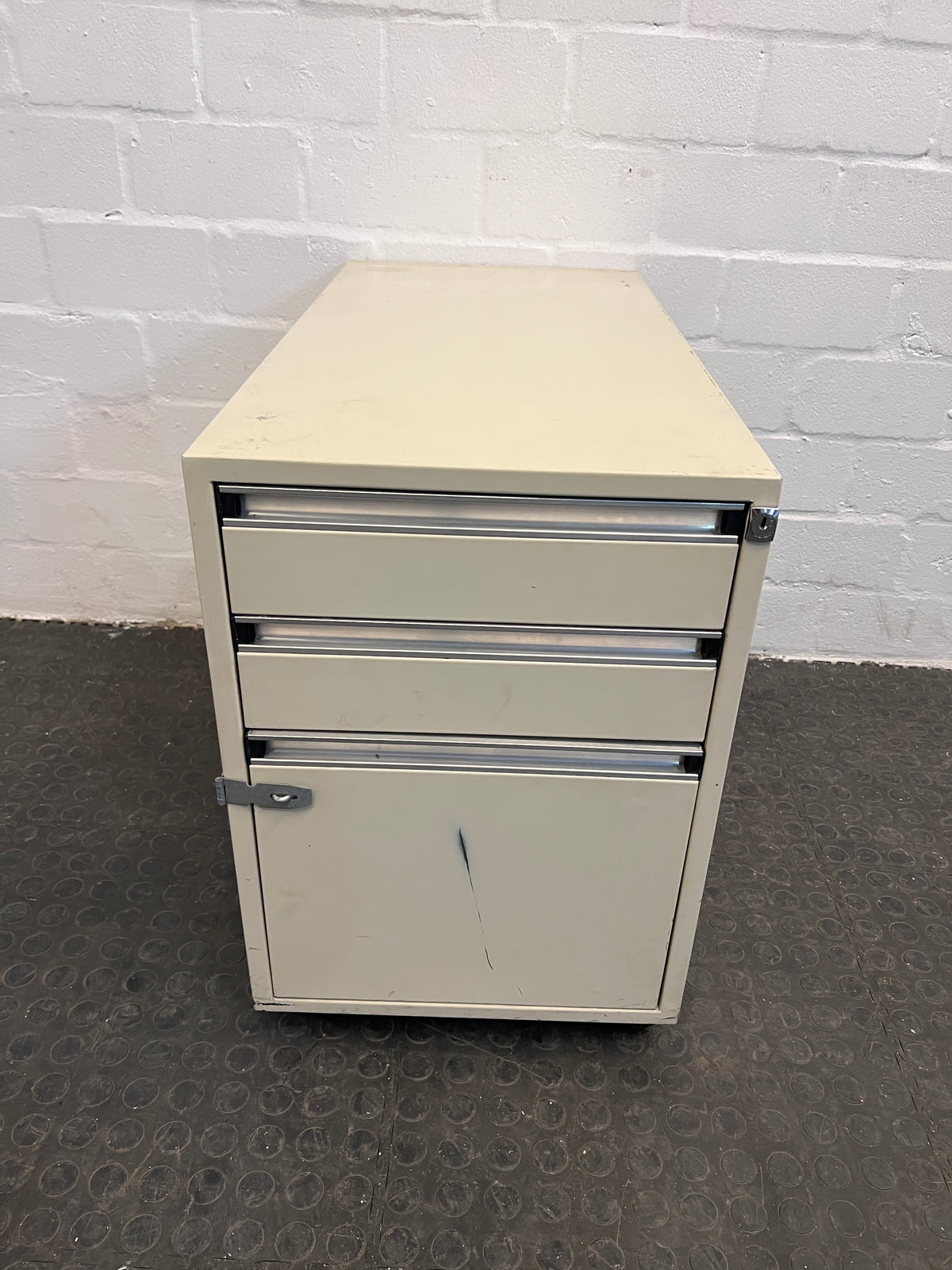 Cream Metal Three Drawer Filing Credenza - PRICE DROP