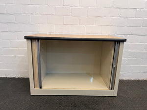 Light Wood Print Sliding Door Credenza with Black Trim (Single Door/No Shelf)