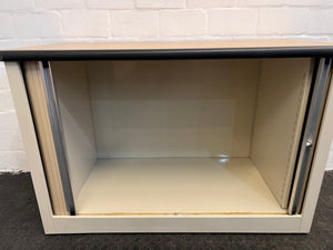 Light Wood Print Sliding Door Credenza with Black Trim (Single Door/No Shelf)