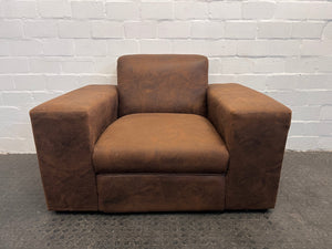 Brown Fabric One Seater Couch - REDUCED