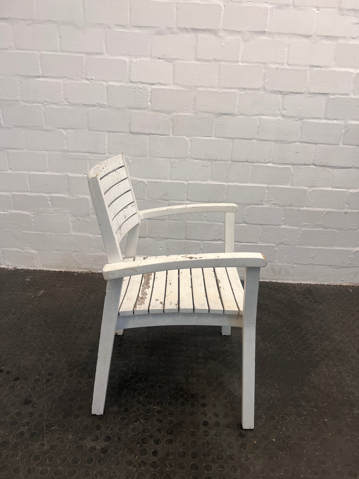 White Plastic Outdoor Armchairs (Natural Wear and Tear)