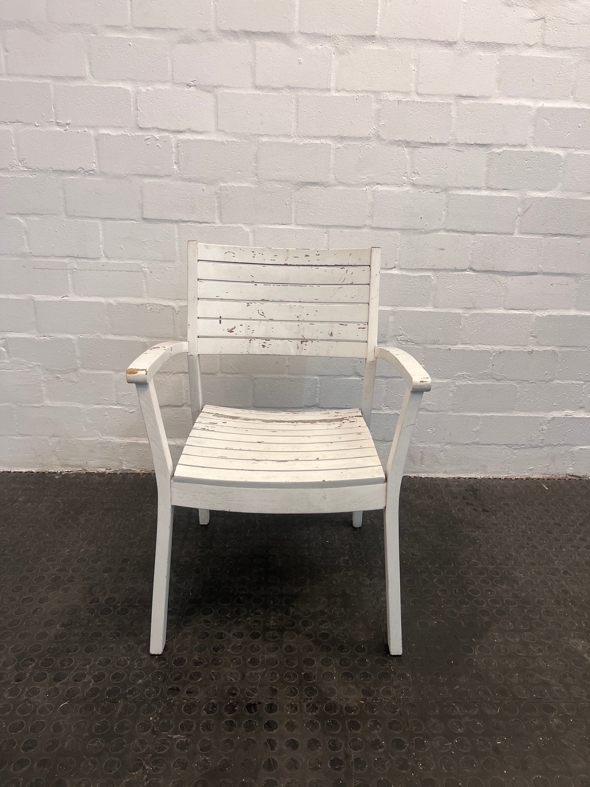 White Plastic Outdoor Armchairs (Natural Wear and Tear)