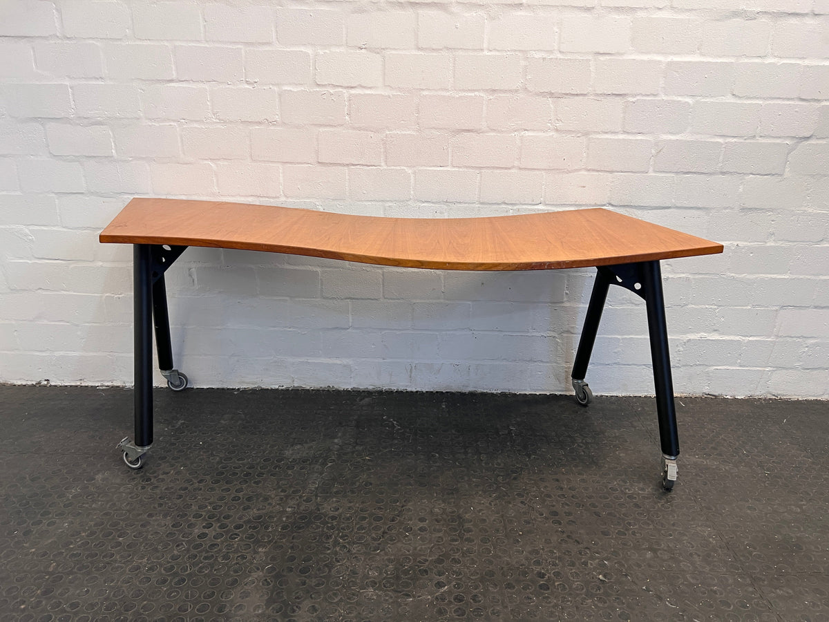 Wooden Desk with Bogey Wheels - 2ndhandwarehouse.com