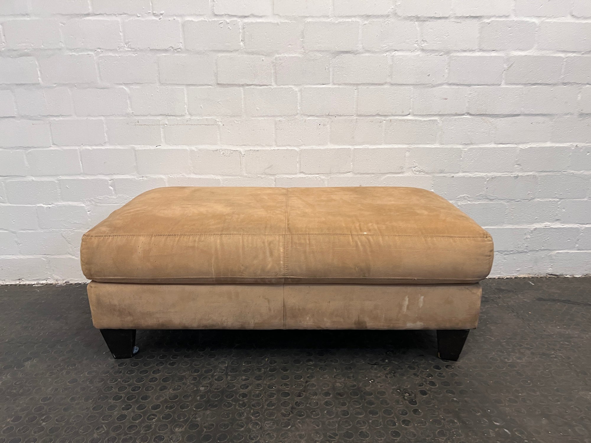 Tan Italian Suede Leather Ottoman