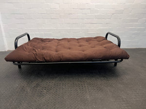 Black Steel Framed Sleeper Couch with Brown Futon Mattress - REDUCED