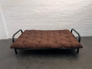 Black Steel Framed Sleeper Couch with Brown Futon Mattress - REDUCED