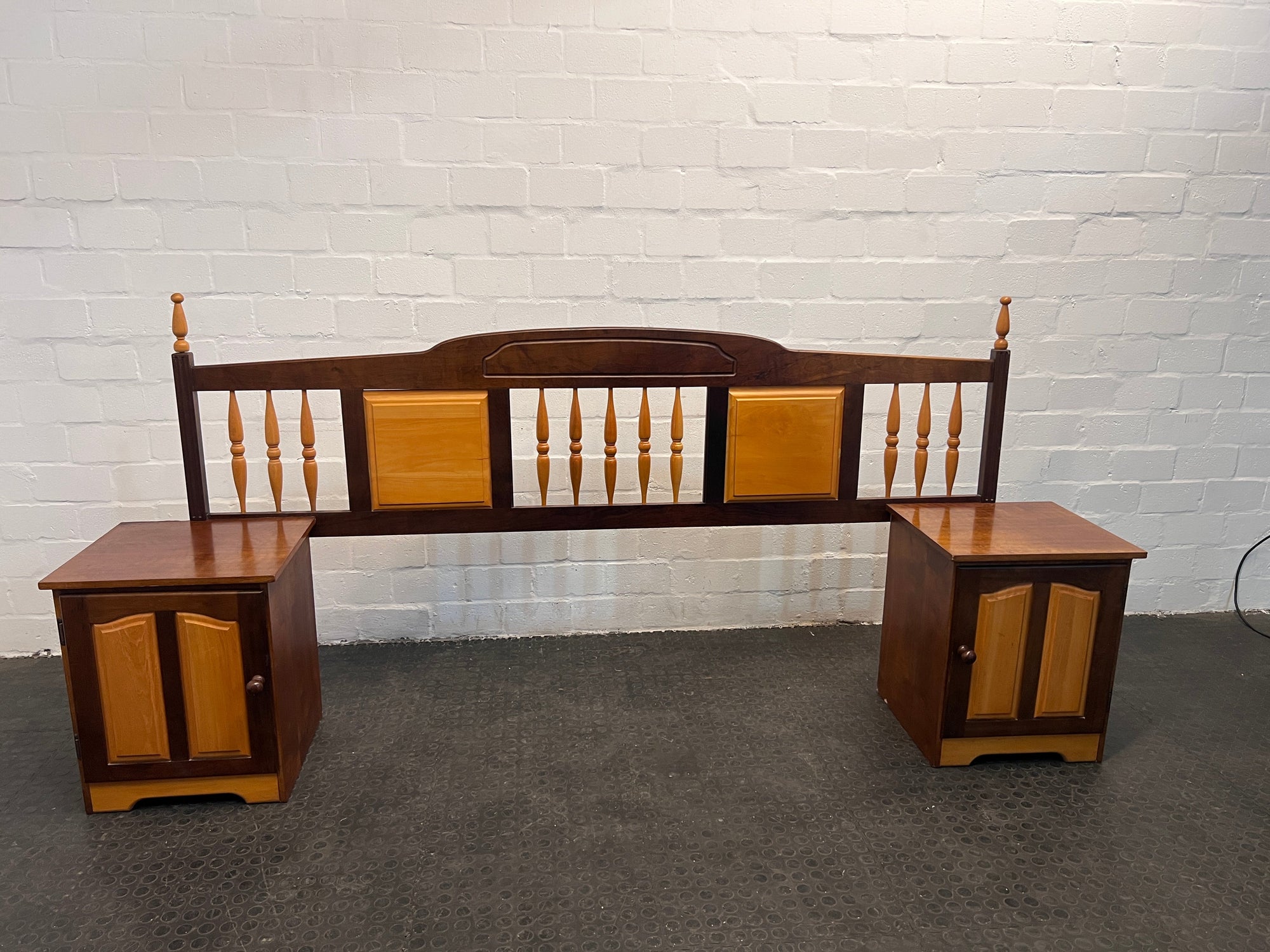 Yellow Wood Headboard and Pedestals - REDUCED