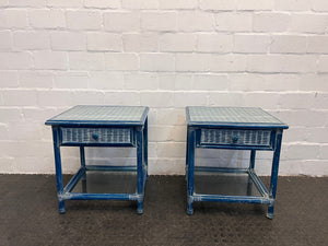 Blue Wicker Side Tables - REDUCED