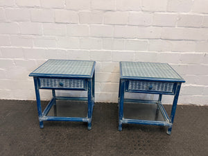 Blue Wicker Side Tables - REDUCED