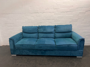 Turquoise Custom Made Soft Suede Three Seater Couch - REDUCED