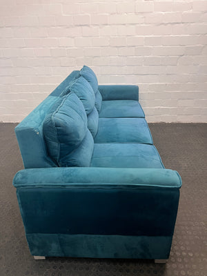 Turquoise Custom Made Soft Suede Three Seater Couch - REDUCED