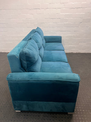 Turquoise Custom Made Soft Suede Three Seater Couch - REDUCED